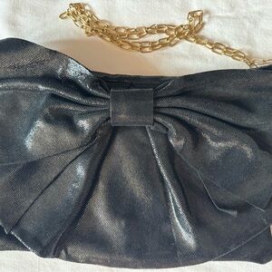 Original Valentino RED Black Leather Clutch Body Bag Wristlet Gold Chain EUC!